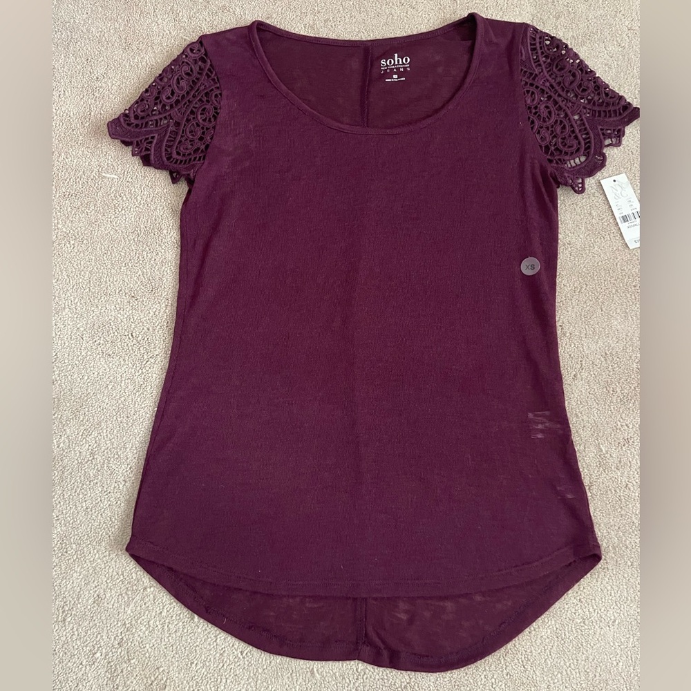 NWT New York & Company Soho Maroon/Deep Purple Women's Top with Lace Sleeves